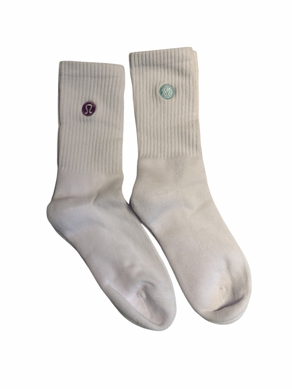 lululemon athletica White Crew Socks with Mint & Purple Logos